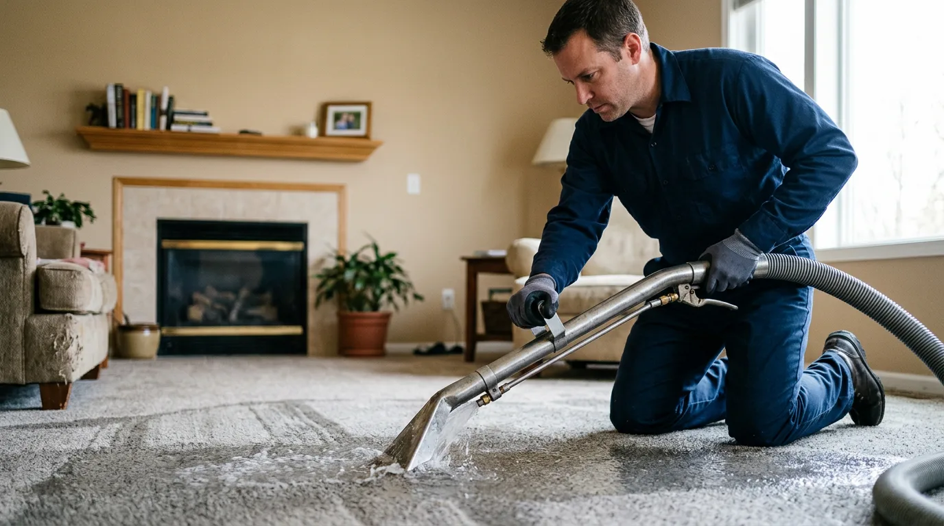 Water damage restoration technician working near Conway, MI